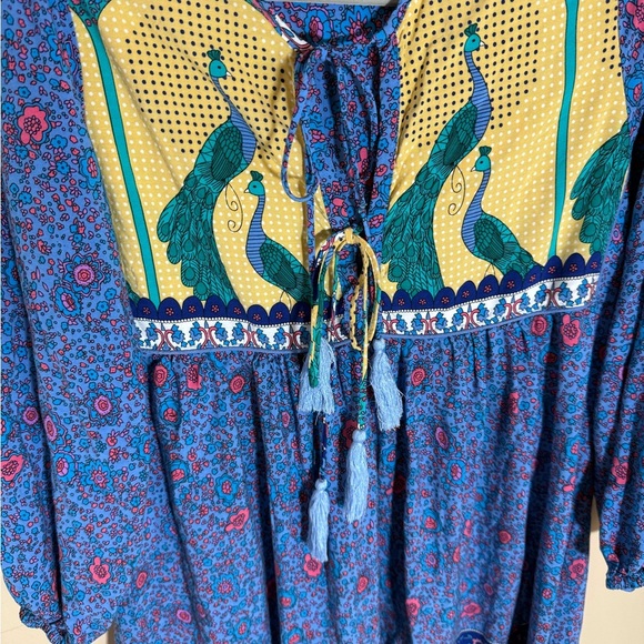 R. Vivimos Blue Floral Peacock Boho Long Sleeved Maxi Dress Size M - Picture 4 of 5